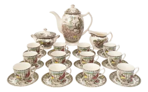 English Coffee Set for Twelve People by Johnson Bros, 1960, Set of 27