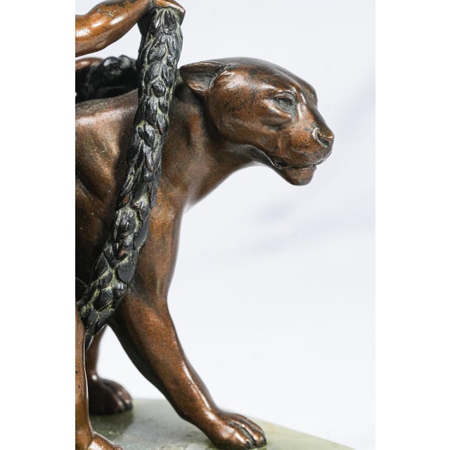 Stunning Solid Bronze Antique Sculpture Statue Cherub and Panther Onyx Base Catchall For Sale - Image 9 of 13