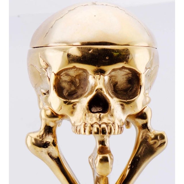 Desk Clock French Ormolu Gilt Bronze Verge Fusee Memento Mori Skull Bones For Sale - Image 17 of 17
