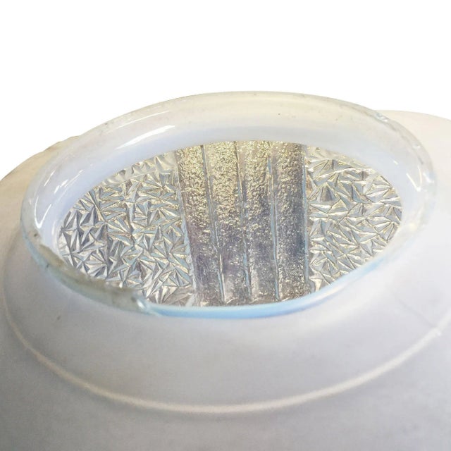 1930s Streamline Ceiling Pendant W Textured Blue Glass Stepped Glass Globe 3 Available For Sale - Image 5 of 5