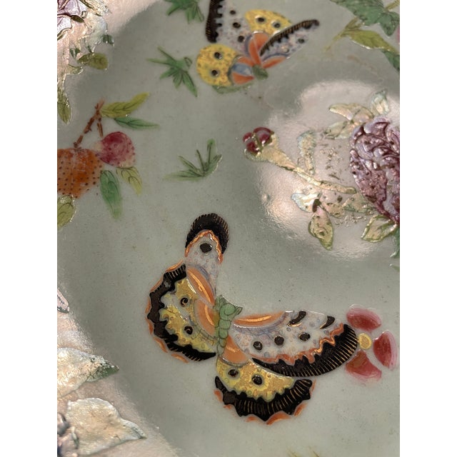 Antique Chinese Celadon Famille Rose Butterfly Plate For Sale - Image 6 of 6