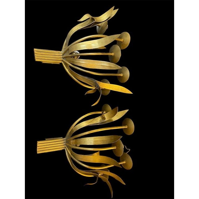 Large Florentine Gilt Metal Wall Lights, Italy, 1950s, Set of 2 For Sale - Image 10 of 18