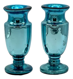 Diminutive Ocean Blue Mercury Glass Vases, France Circa 1900s - a Pair
