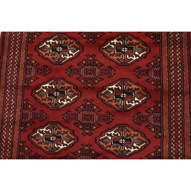 1990s Turkmen Rug 3'4'' X 4'9'' Red Wool Vintage Tribal Hand-Knotted Oriental Carpet For Sale - Image 5 of 12