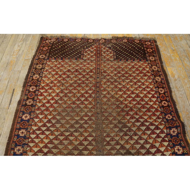 Textile 1890s Red Tribal Geometric Antique Small Wool Ersari Beshir Muslim Prayer Rug For Sale - Image 7 of 9