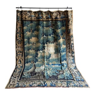 French Antique Tapestry With Border For Sale
