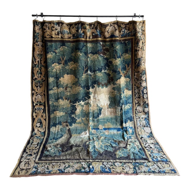 French Antique Tapestry With Border For Sale