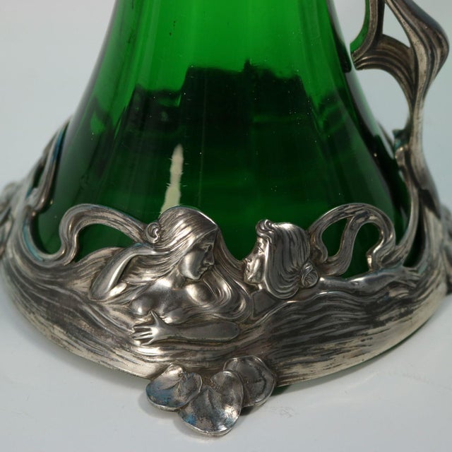Glass 1910s Art Nouveau WMF Claret Jug and Stopper With Green Glass Liner For Sale - Image 7 of 13