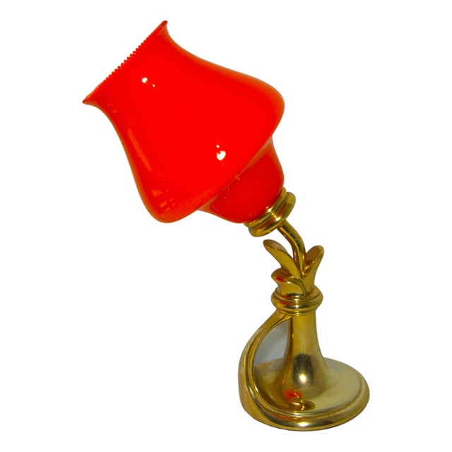 Vintage Accent Lamp in Brass with Murano Glass Shade from Peill & Putzler, 1970s For Sale
