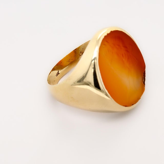 Antique Neoclassical 14k Gold and Carnelian Intaglio of a Man Signet Ring For Sale - Image 12 of 13