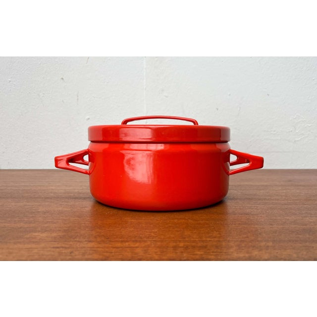 Ivory Mid-Century Modern Red Enamel Pot by Seppo Mallat for Finel, 1960s For Sale - Image 8 of 16