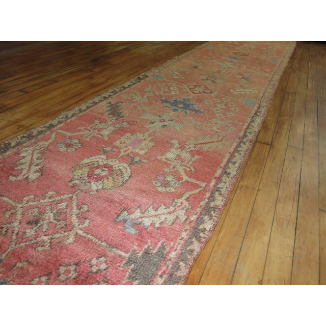 Textile Pink Antique Turkish Oushak Runner - 2'5" x 11'5" For Sale - Image 7 of 9