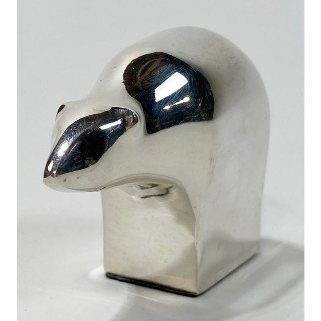 Vintage Dansk silver plate polar bear paper weight or decorative accessory. Marked Dansk. Patina.