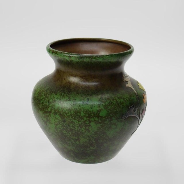 1910s Antique Heintz Art Nouveau Bronze Vase With Sterling Silver Overlay C1912 For Sale - Image 5 of 6