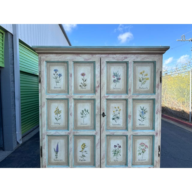 Antique White Late 20th-Century Hand-Painted Botanical Cabinet For Sale - Image 8 of 17