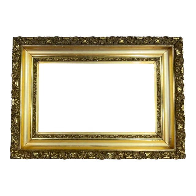 27”.25 X 19”.5 Antique Gold Leaf Wood Frame For Sale