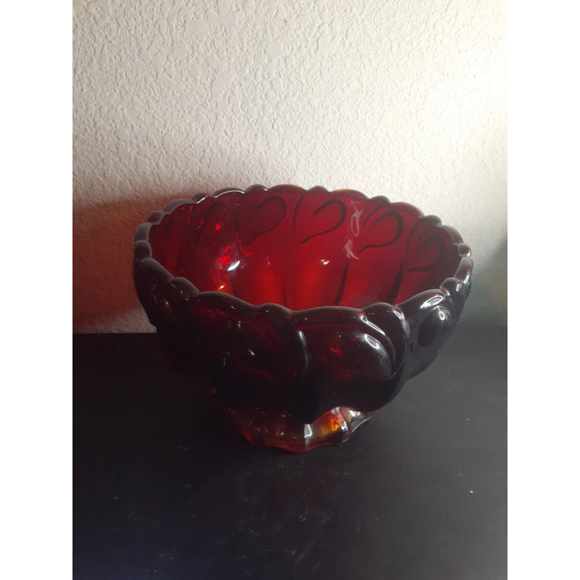 This is a STUNNING Vintage Indiana Tiara Glass Sunset Ruby 8" Decorative Pedestal Bowl. The pedestal is Amberina that has...