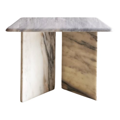 Mid-Century Brutalist Coffee Table in White-Grey Marble, 1970s For Sale