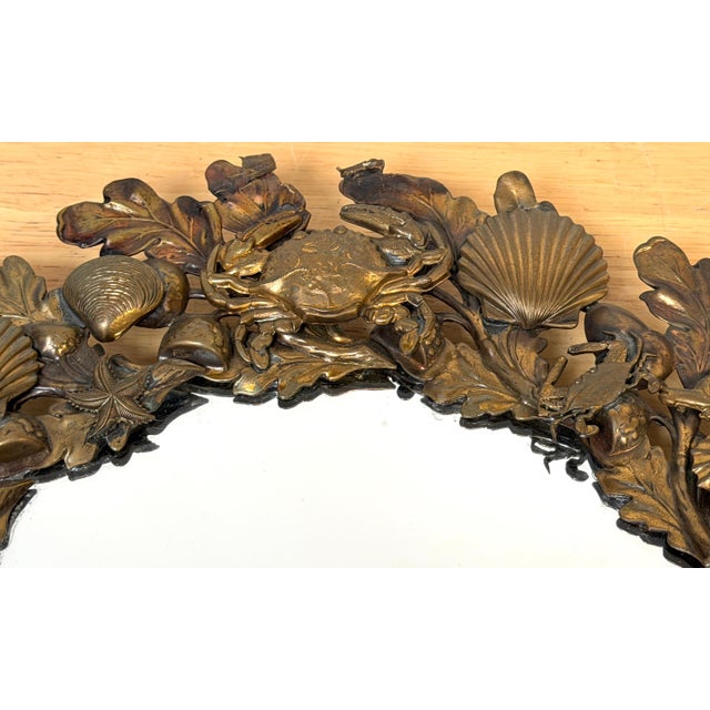 Late 19th Century Victorian Brass Coral & Sea Life Circular Mirror, England, Late 19th Century For Sale - Image 5 of 13