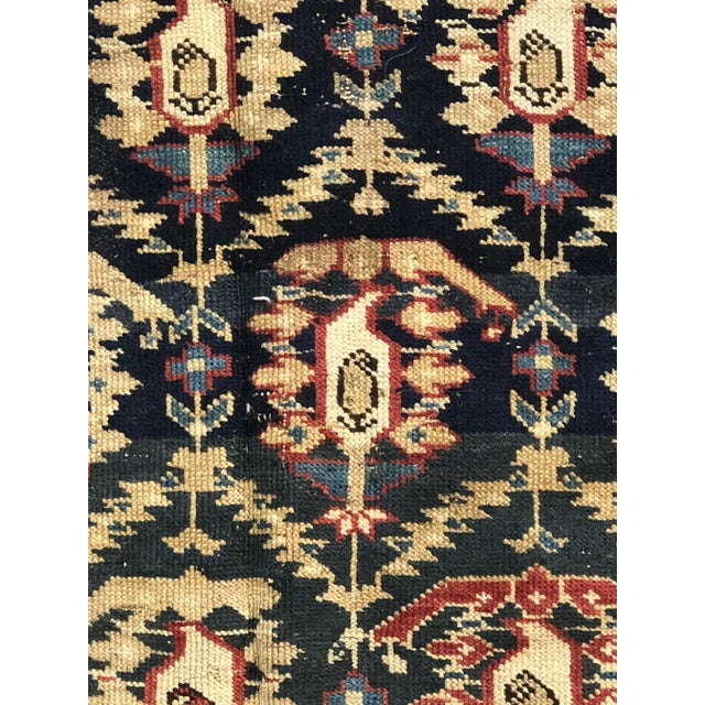 19th-Century Dark Blue & White Boteh and Birds Caucasus Runner Rug, 1890s For Sale - Image 5 of 17