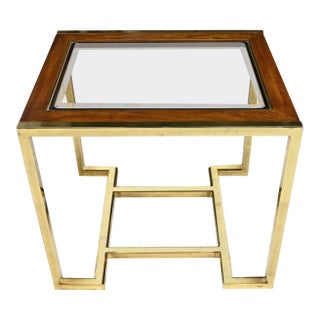 Modern End Table Brass Plated Dark Wood & Smoked Glass Rectangle by Thomasville Furniture Style of Milo Baughman For Sale