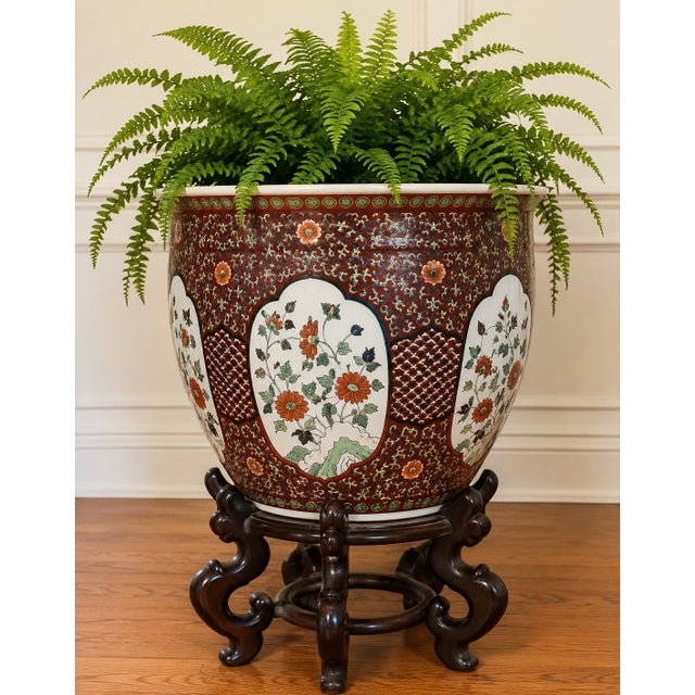 Make a striking statement with this beautifully hand-decorated vintage Chinese porcelain jardinière, crafted in Macau for...