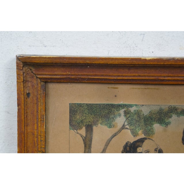 Antique French Hand Colored Lithograph 'Le Cadeau' Romance Courting Scene Framed For Sale - Image 6 of 11