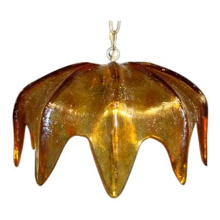 Mid-Century Modern Amber Art Glass Amoeba Form Hanging Light For Sale