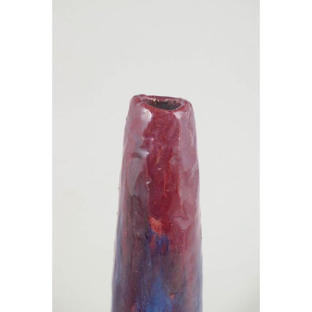 Tall European Red and Blue Glazed Studio Ceramic Vase, 1964 For Sale - Image 3 of 5