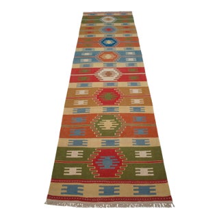 Vintage Turkish Hand Woven Kilim Rug. Flat Weave Hallway Rug Kitchen Decor - 2′9″ × 9′11″ For Sale