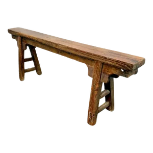 Early 20th Century Elm Wood Primitive Skinny Bench