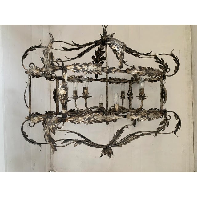 Florentine Art Silver + Argilla Metal Wrought Iron Chandelier Made in Italy For Sale - Image 12 of 12