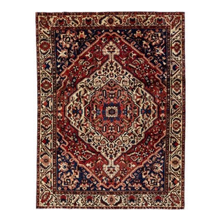 1960s Persian Designed Bakhtiari Wool Rug Handmade With Red and Blue Field For Sale
