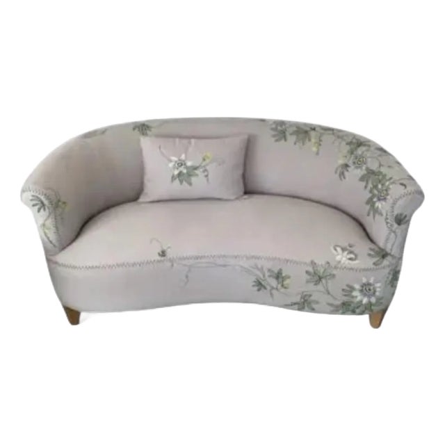 African Gray Hand-Embroidered Curved Sofa For Sale