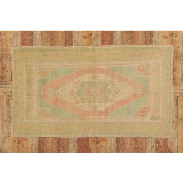 Light Green Vintage Turkish Oushak Rug- 04'02 X 07'02 For Sale - Image 8 of 9