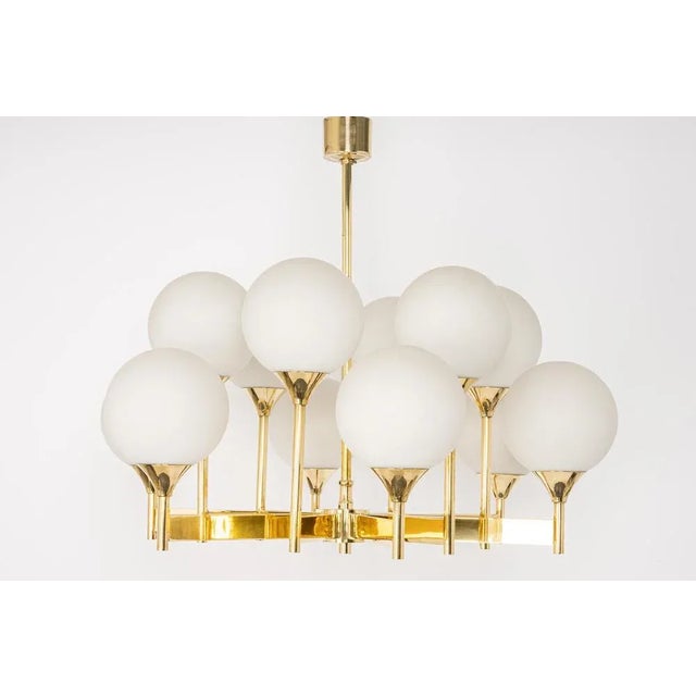 Stunning sputnik brass chandelier with eight opal glass globes by kaiser leuchten, germany, 1960s. High quality and in...