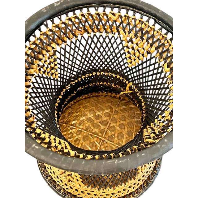 Pair of Mid-Century Anglo-Indian Leather & Rattan Drum Stools For Sale - Image 14 of 17