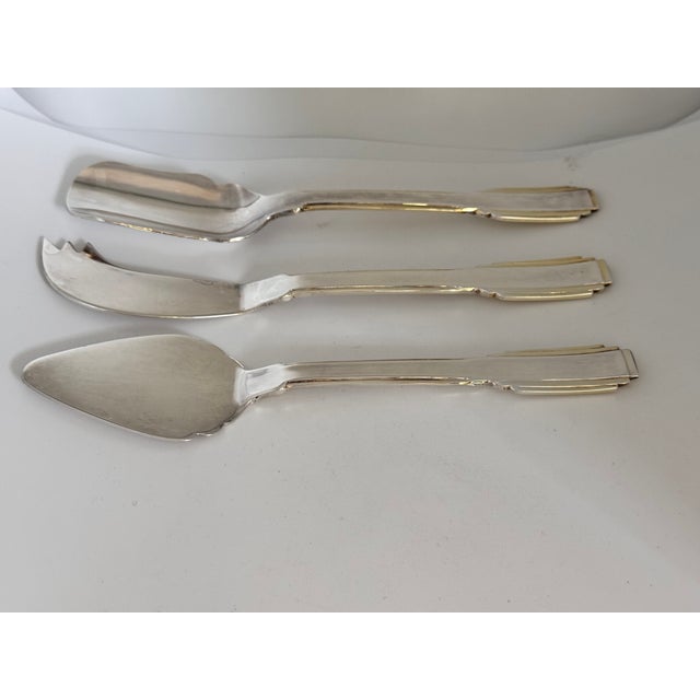 Metal Mid 20th Century Godinger Art Deco Style Silver Plated Cheese Knife Set For Sale - Image 7 of 7