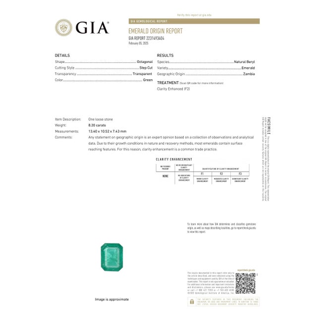 8.20 Ct Gia Certified Natural Zambian Emerald & Diamond Ring Size 6.5 For Sale - Image 9 of 9