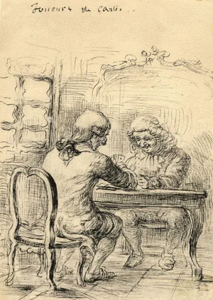 G. Cervelli, The Card Players, 1910s, Pen & Ink Drawing