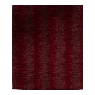 Modern Hand-Knotted Tibetan Wool & Silk Area Rug in Deep Wine Crimson 15x18 For Sale