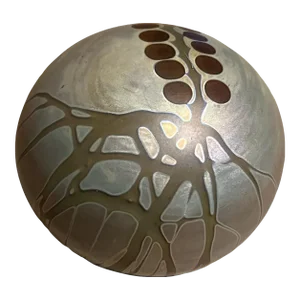 Late 20th Century Craig Zweifel Art Glass Iridescent Gold and Red Paperweight Vines and Berrys