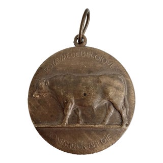 Belgian Bronze Agricultural Medal Bull 1955 For Sale