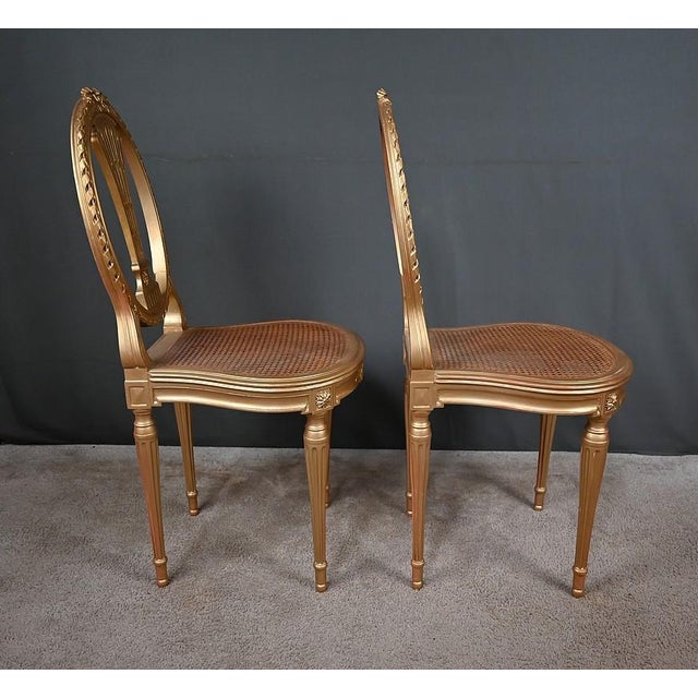 Early 20th Century Louis XVI Style Gilded Wood Chairs, Set of 2 For Sale - Image 6 of 18
