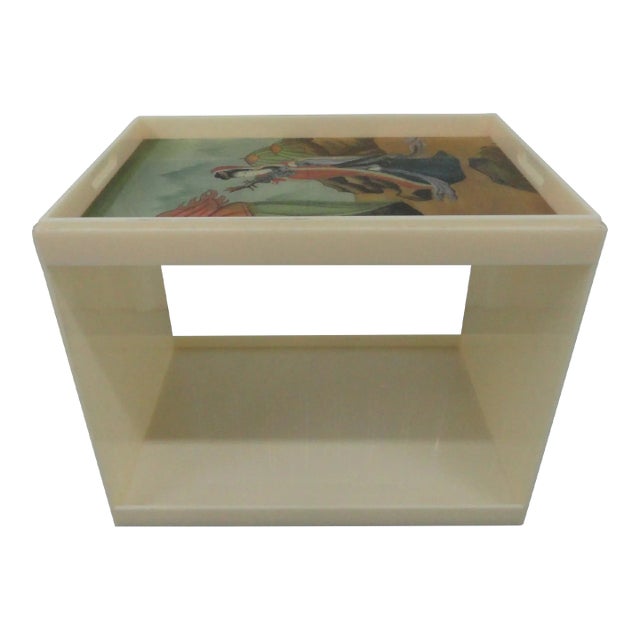 Custom Acrylic Table With Tray Top With Reverse Glass Painted Art For Sale