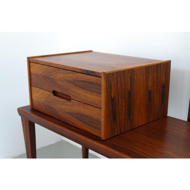 Vintage Danish Rosewood Bench with Drawers and Mirror by Kai Kristiansen, 1960s, Set of 3 For Sale - Image 9 of 18
