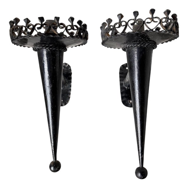 Brutalist Black Metal Wall Sconces, 1950s, Set of 2 For Sale