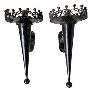 Brutalist Black Metal Wall Sconces, 1950s, Set of 2