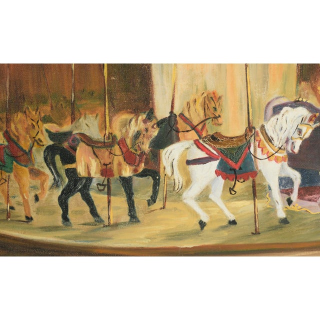 Path Along The River - Oil On Canvas Oil painting depicting a pathway along a river bank. A walkway is seen to the right...