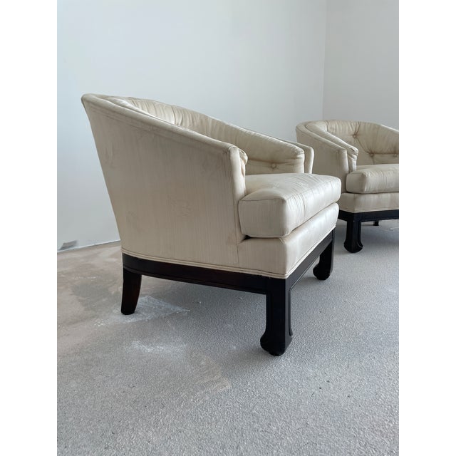 Great looking, Asian style Broyhill lounge chairs. Need reupholstery. Age unknown. Super comfy. Dark finish on the wood....